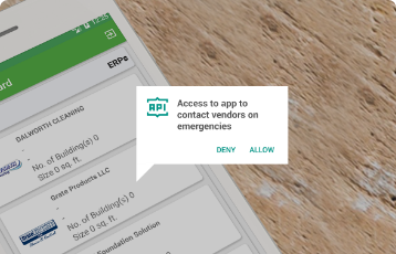 Access to APP to contact vendors on emergencies access to preperp app
